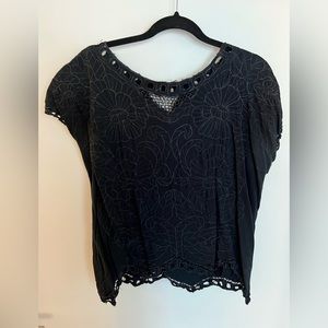 Vintage Black Eyelet Embroidered Top